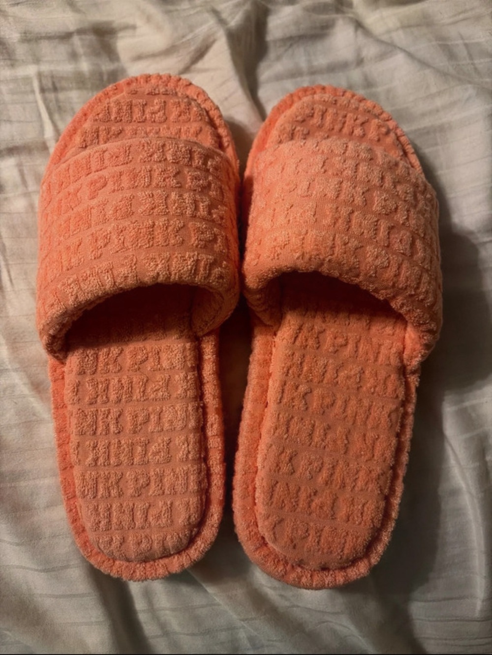 PINK Victoria's Secret Coral Terry Slide Slippers